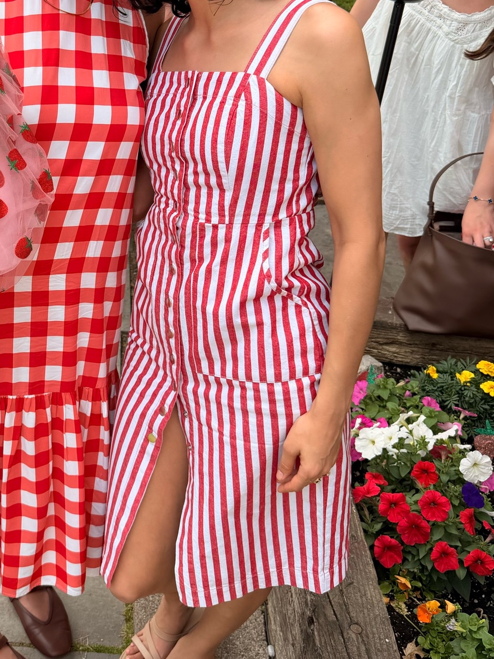 Source Unknown Red and White Striped Button-Front Midi Dress